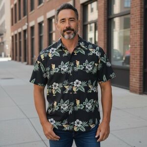 SUMMA Men’s Large Silk Blend Black Hawaiian Shirt